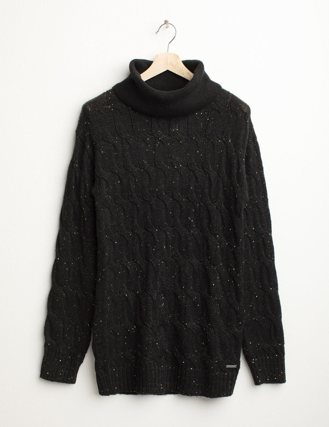 Maglia dolcevita a trecce con micropaillettes donna black fw25w44md cc-a0951 Maglia dolcevita a trecce con micropaillettes