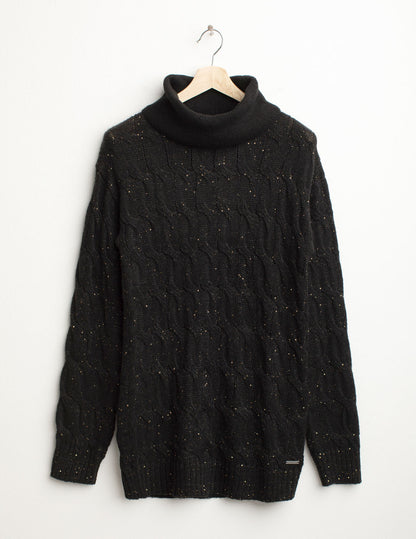 Maglia dolcevita a trecce con micropaillettes