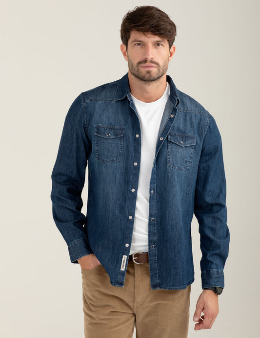 Camicia denim western effetto used uomo blue fm25w12cd cc-a0601