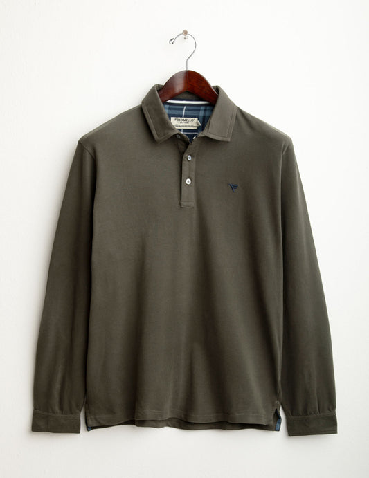 Long-sleeved polo with check details - back - 002