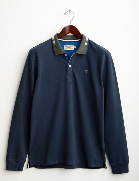 Long-sleeved stretch piqué polo man blue fm25w01qu cc-a0601