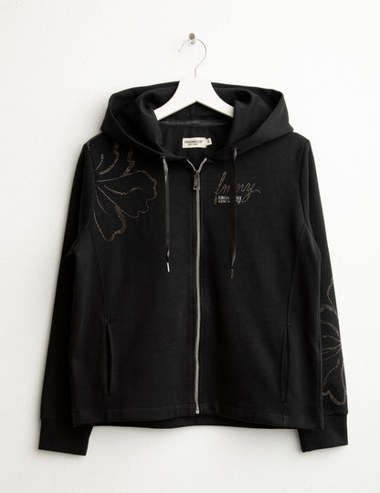 Felpa full zip con cappuccio e strass