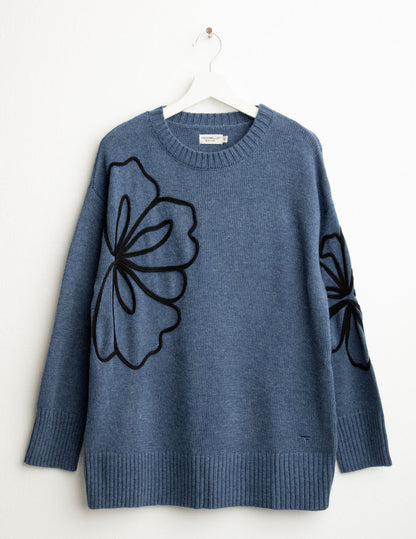 Maglia girocollo floreale ricamata