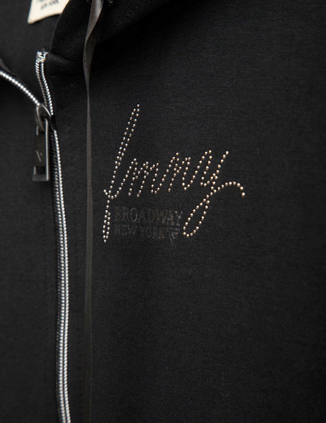 Felpa full zip con cappuccio e strass donna black fw25w01fz cc-a0951 Felpa full zip con cappuccio e strass