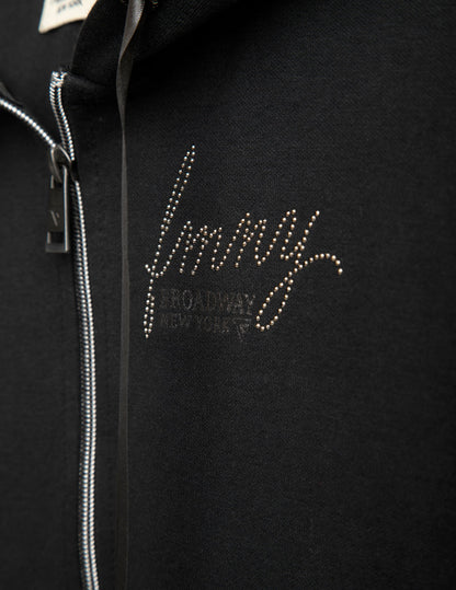 Felpa full zip con cappuccio e strass