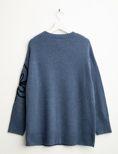 Maglia girocollo floreale ricamata