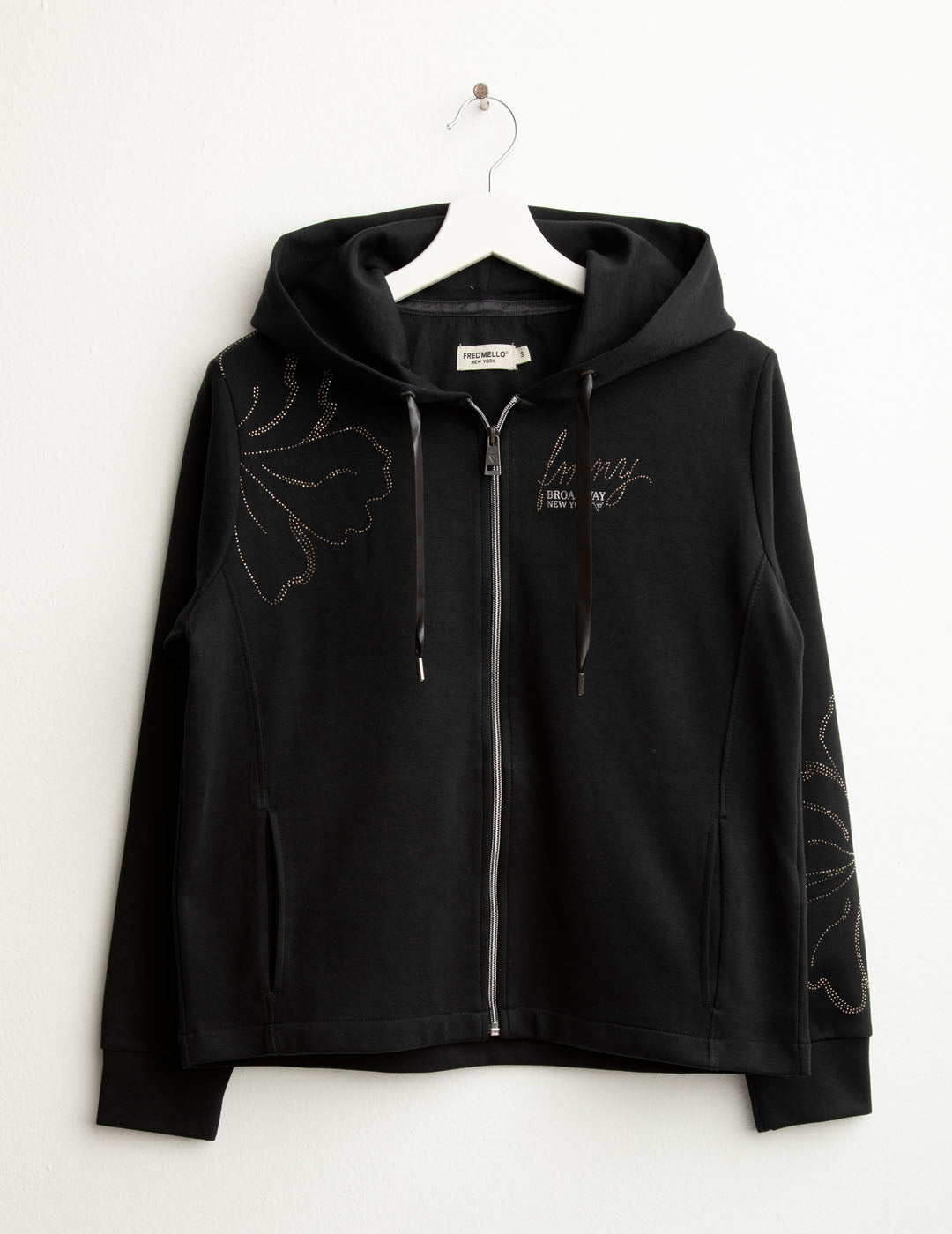 Felpa full zip con cappuccio e strass donna black fw25w01fz cc-a0951 Felpa full zip con cappuccio e strass