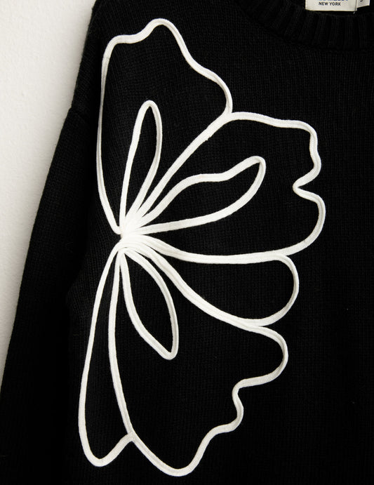 Maglia girocollo floreale ricamata - back - 002