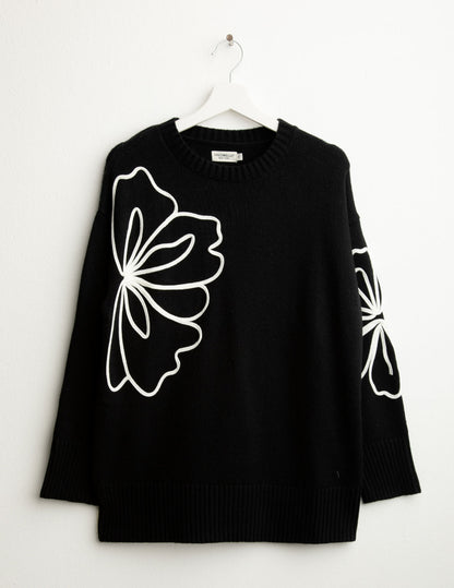 Maglia girocollo floreale ricamata