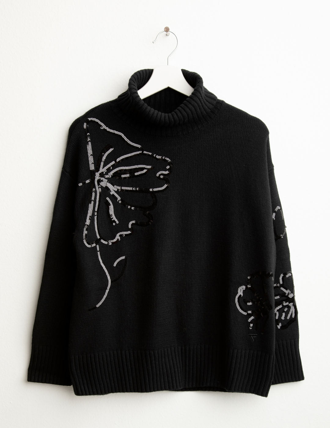 Maglia dolcevita con ricami floreali donna black fw25w12md cc-a0951 Maglia dolcevita con ricami floreali