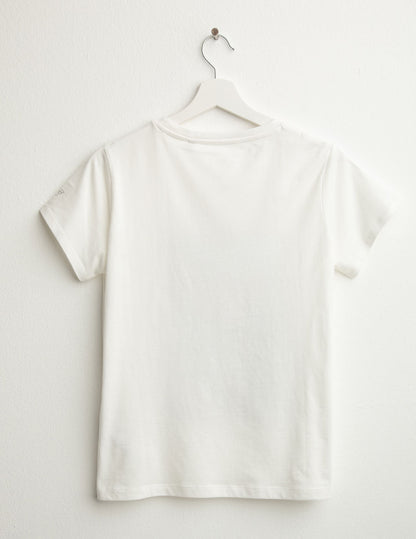 T-shirt girocollo con stampe e applicazioni