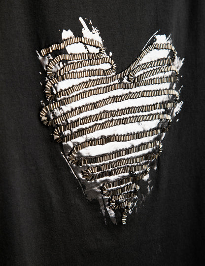T-shirt con perline ricamate e stampa lamina