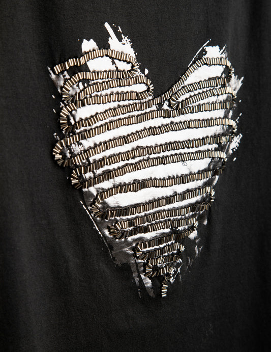 T-shirt con perline ricamate e stampa lamina - back - 002