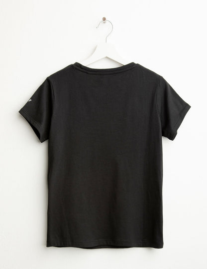 T-shirt con perline ricamate e stampa lamina