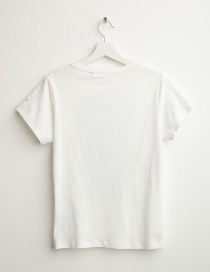 Tulle patch and rhinestone T-shirt