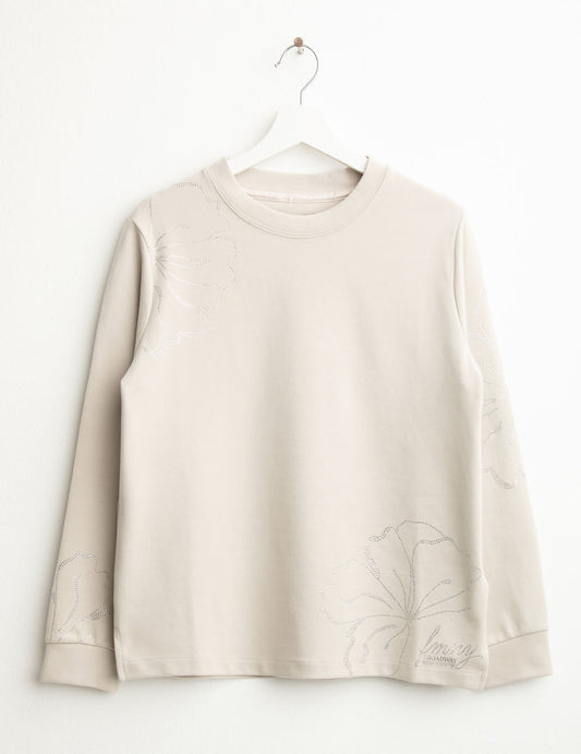 Crew-neck sweatshirt with rhinestone details woman ice fw25w06fg cc-a0005