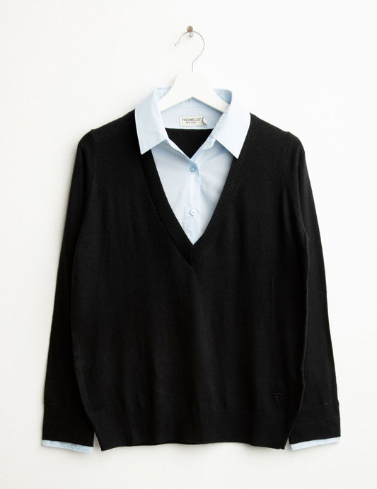 Maglia con colletto in tessuto camicia donna black fw25w07ma cc-a0951