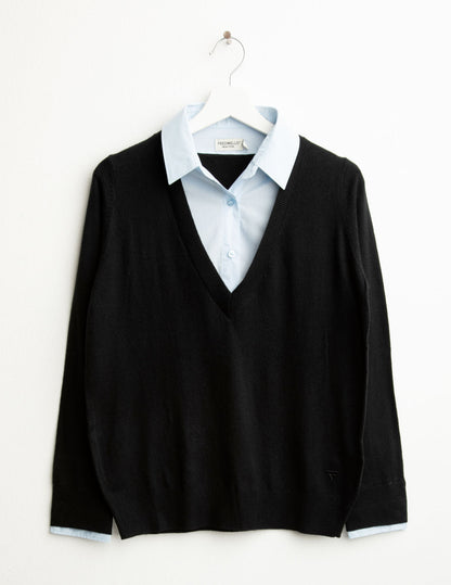 Maglia con colletto in tessuto camicia