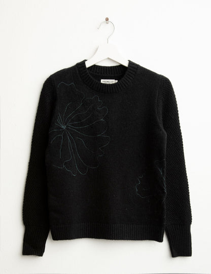 Maglia girocollo floreale ricamata con filo lurex