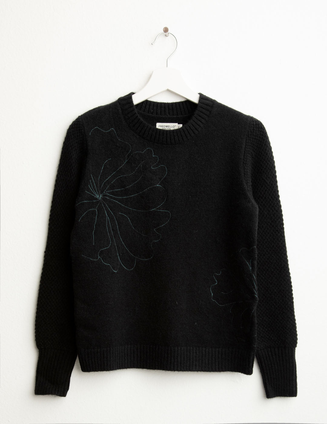 Maglia girocollo floreale ricamata con filo lurex donna black fw25w56mg cc-a0951 Maglia girocollo floreale ricamata con filo lurex