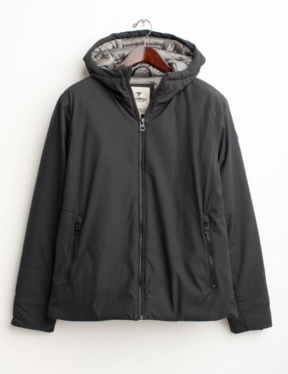 Giubbotto in soft-shell con cappuccio e dettagli a contrasto