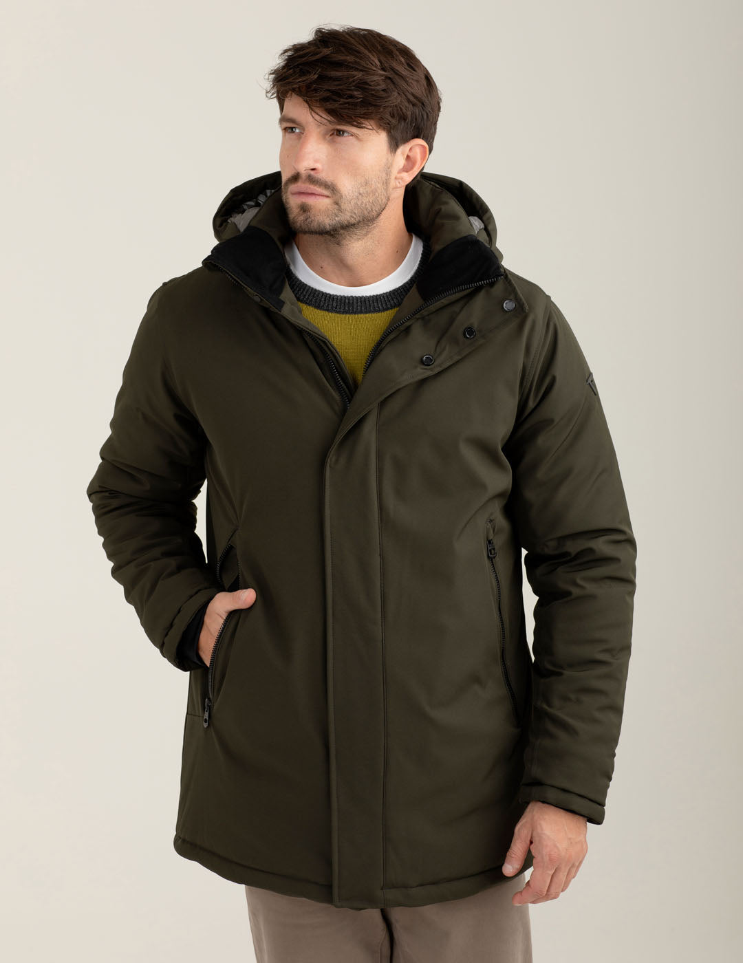 Soft-shell parka with detachable hood man army fm25w23ku cc-a0804 Soft-shell parka with detachable hood