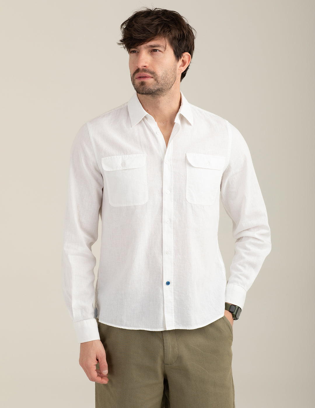 Camicia in popeline con tasche uomo white fm26s02cu cc-a0001 Camicia in popeline con tasche