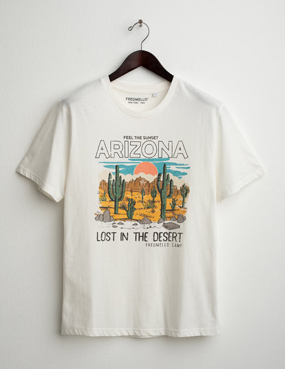T-shirt girocollo con stampa effetto rovinato