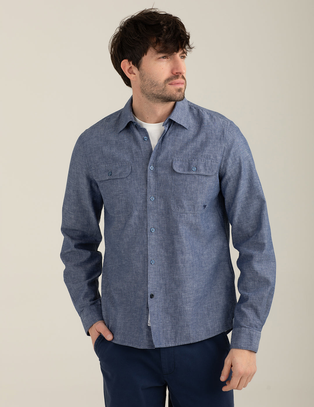 Camicia in popeline con tasche uomo blue fm26s02cu cc-a0601 Camicia in popeline con tasche
