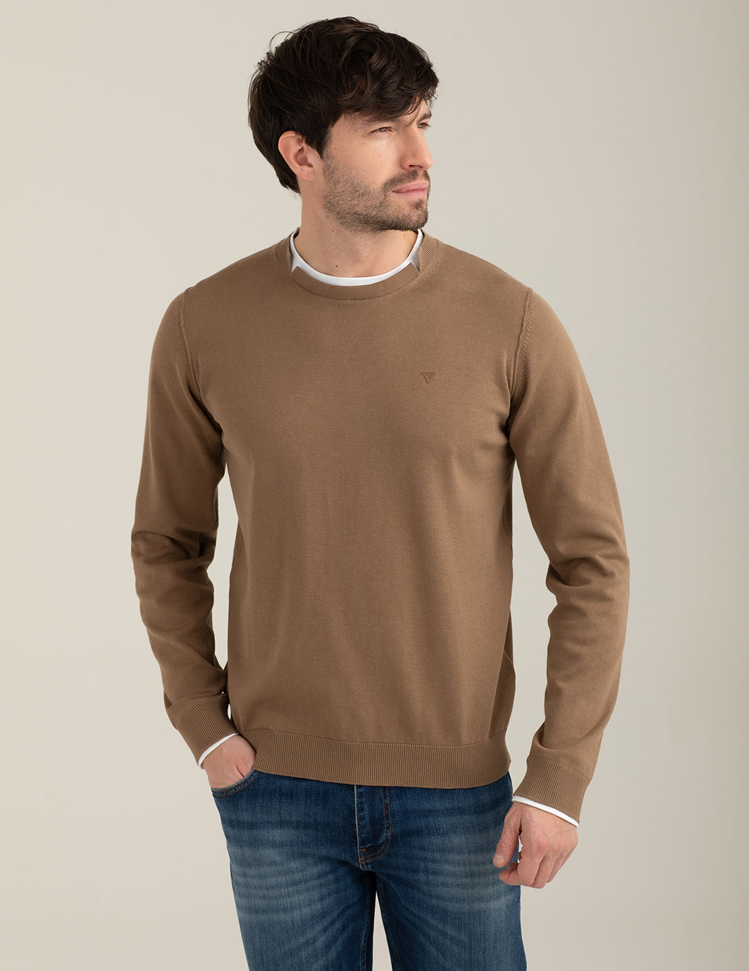 Maglia girocollo con dettagli a contrasto uomo kaki fm26s11mg cc-a0260 Maglia girocollo con dettagli a contrasto