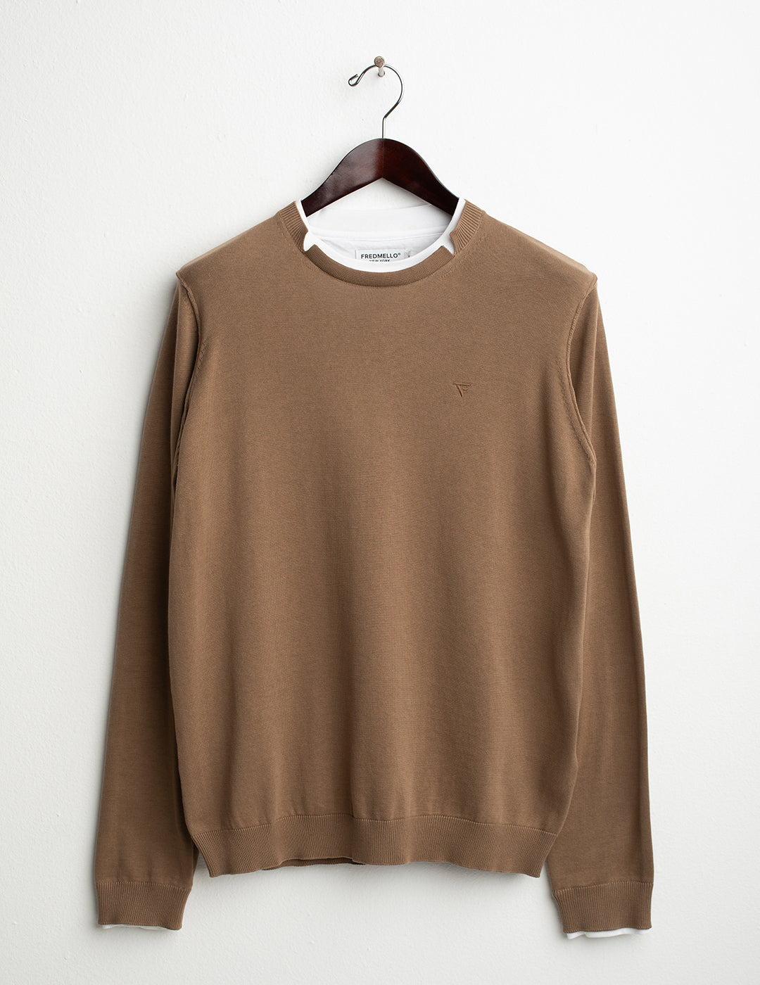 Maglia girocollo con dettagli a contrasto uomo kaki fm26s11mg cc-a0260 Maglia girocollo con dettagli a contrasto