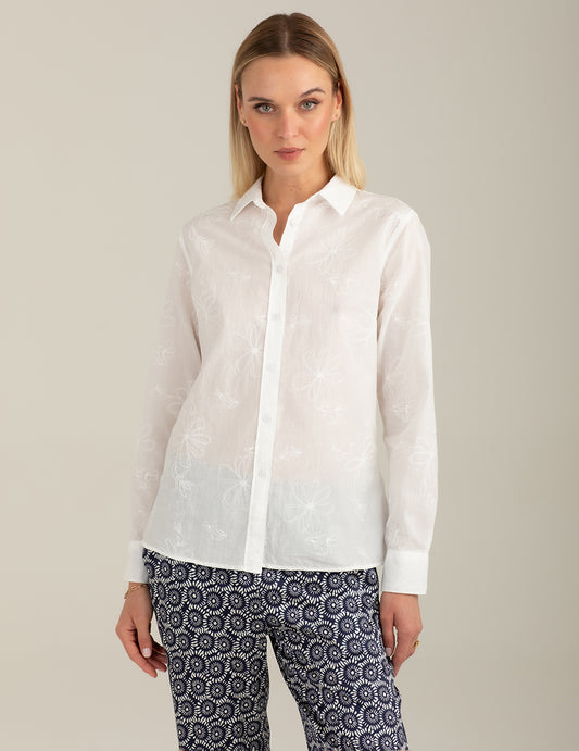 Camicia a manica lunga ricamata donna white fw26s08cu cc-a0001