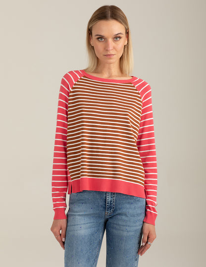 Maglia girocollo raglan a righe