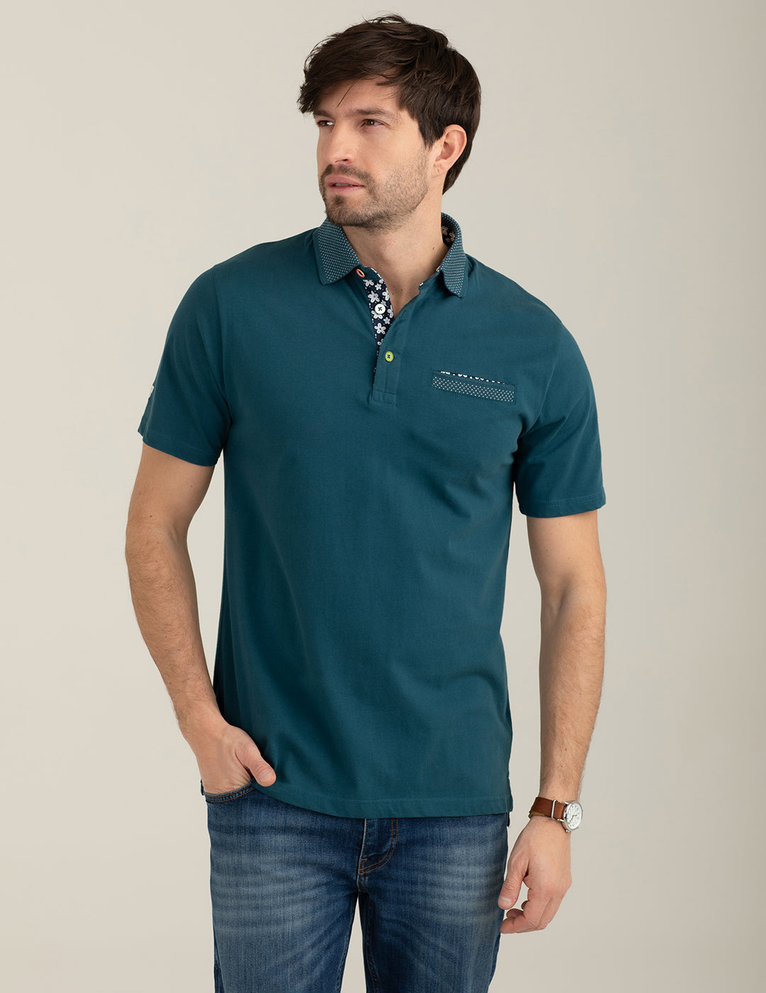 Short-Sleeve Polo with Jacquard Details man atlantic fm26s11qu cc-a0716 Short-Sleeve Polo with Jacquard Details