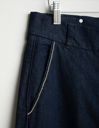 Stretch Denim Palazzo Trousers