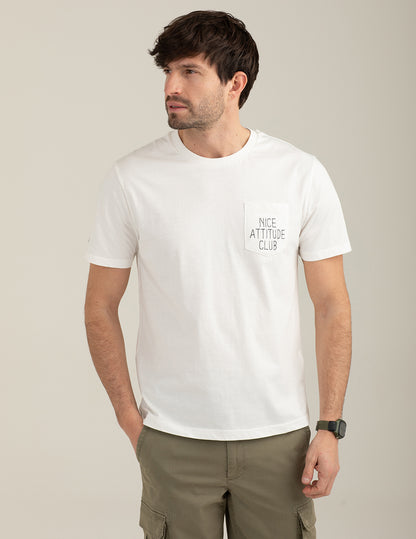 T-shirt girocollo con taschino e ricami
