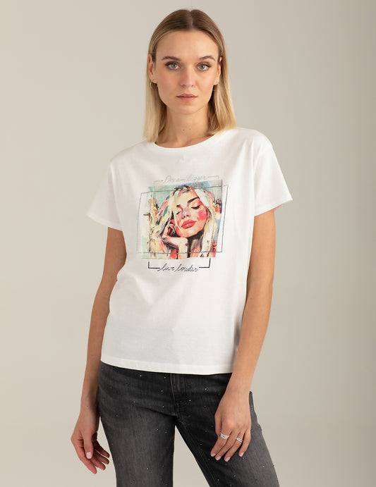T-shirt girocollo con grafica e strass donna off white fw26s09tg cc-a0002