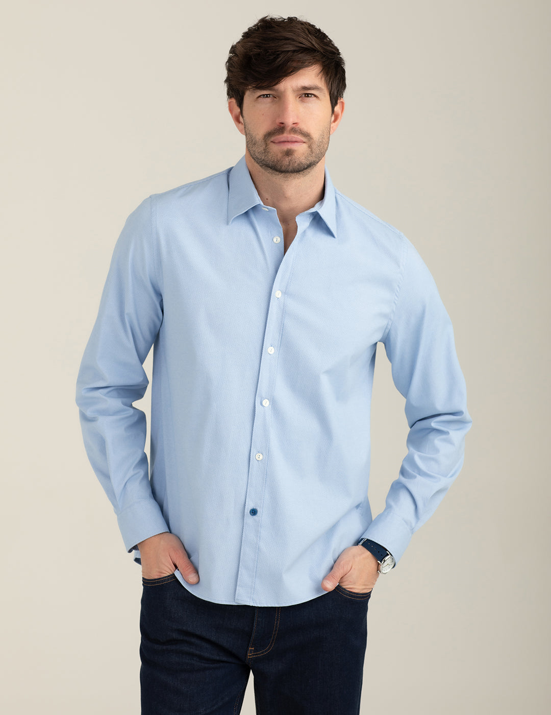 Camicia in jacquard stretch uomo light blue fm26s04ct cc-a1001 Camicia in jacquard stretch