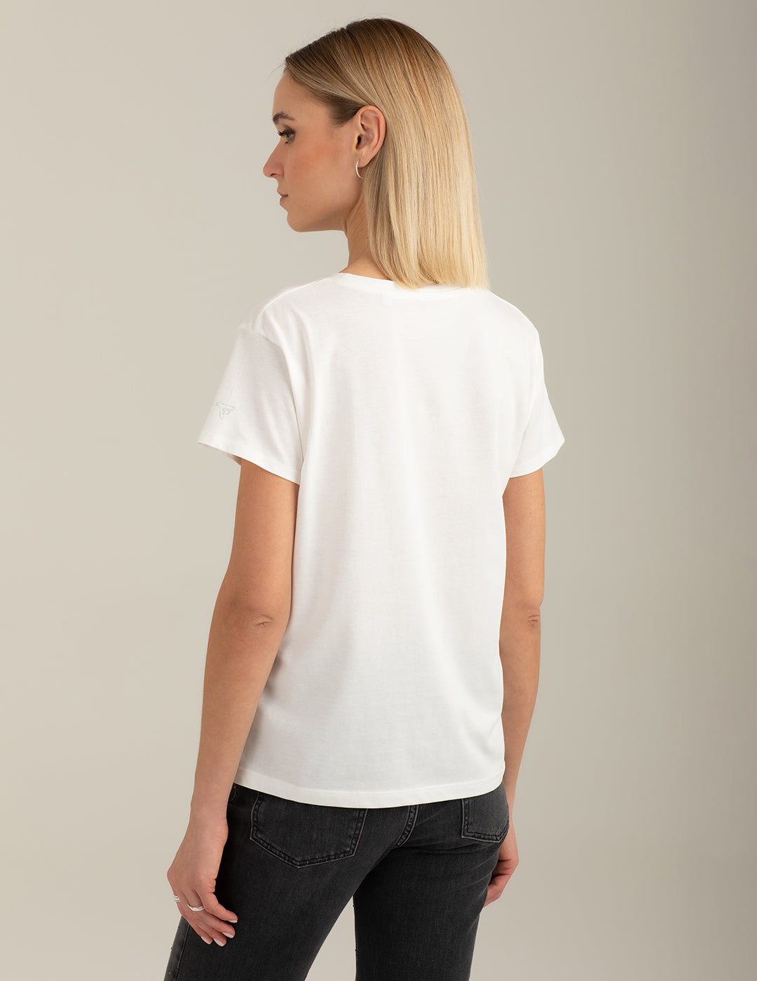 Crew Neck T-Shirt with Graphic and Rhinestones woman off white fw26s09tg cc-a0002 Crew Neck T-Shirt with Graphic and Rhinestones