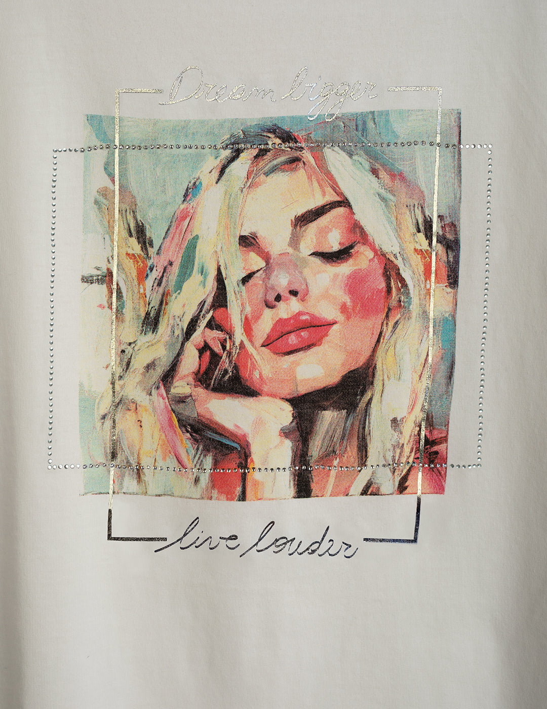 Crew Neck T-Shirt with Graphic and Rhinestones woman off white fw26s09tg cc-a0002 Crew Neck T-Shirt with Graphic and Rhinestones