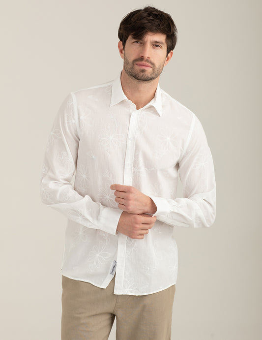Camicia in tessuto ricamato allover uomo white fm26s06cu cc-a0001