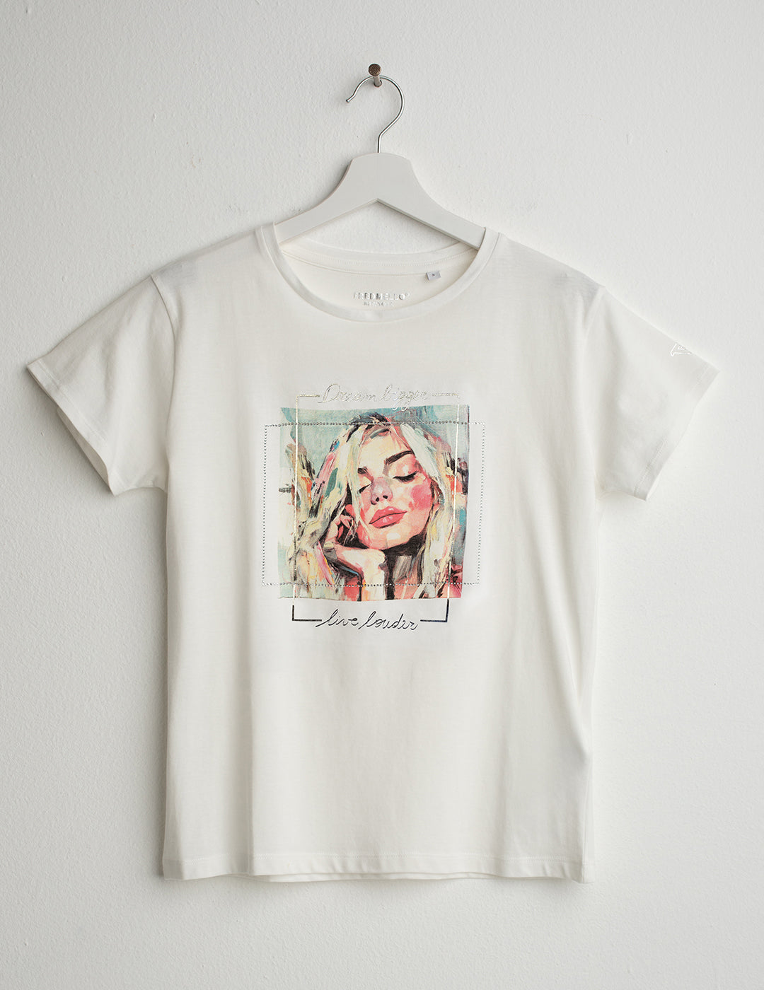 Crew Neck T-Shirt with Graphic and Rhinestones woman off white fw26s09tg cc-a0002 Crew Neck T-Shirt with Graphic and Rhinestones