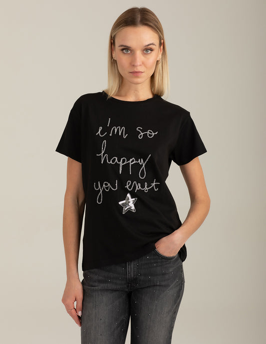 T-shirt girocollo con ricami e applicazioni donna black fw26s08tg cc-a0951
