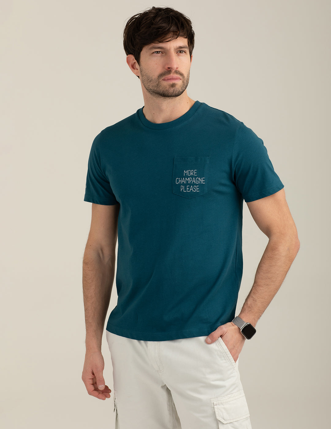 T-shirt girocollo con taschino e ricami uomo atlantic fm26s29tg cc-a0716 T-shirt girocollo con taschino e ricami