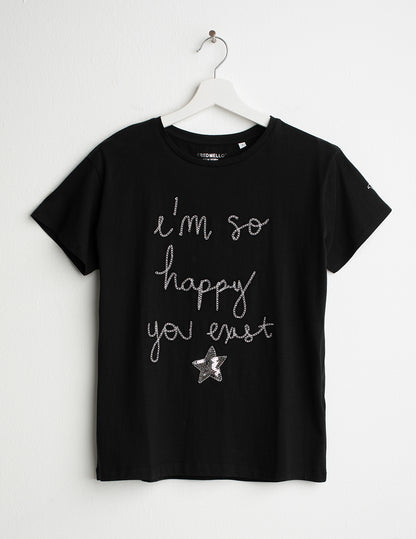 Crew Neck T-Shirt with Hand Embroidery