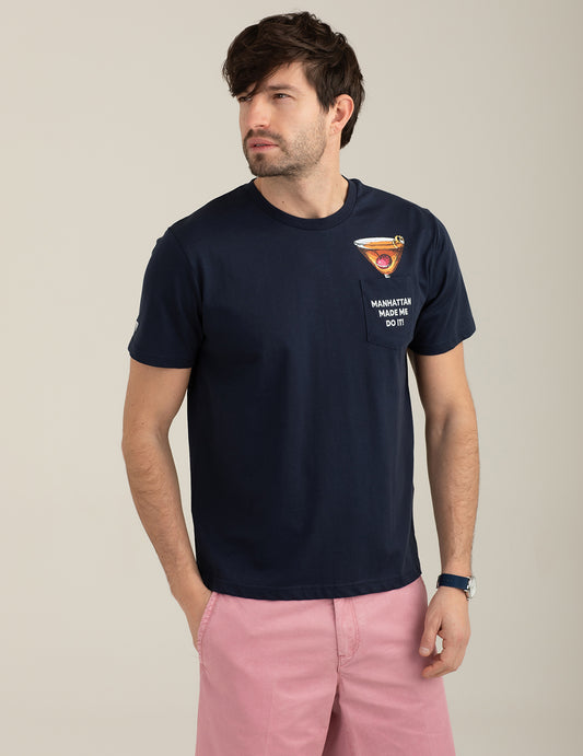 T-shirt girocollo con taschino e grafica uomo blue fm26s30tg cc-a0601