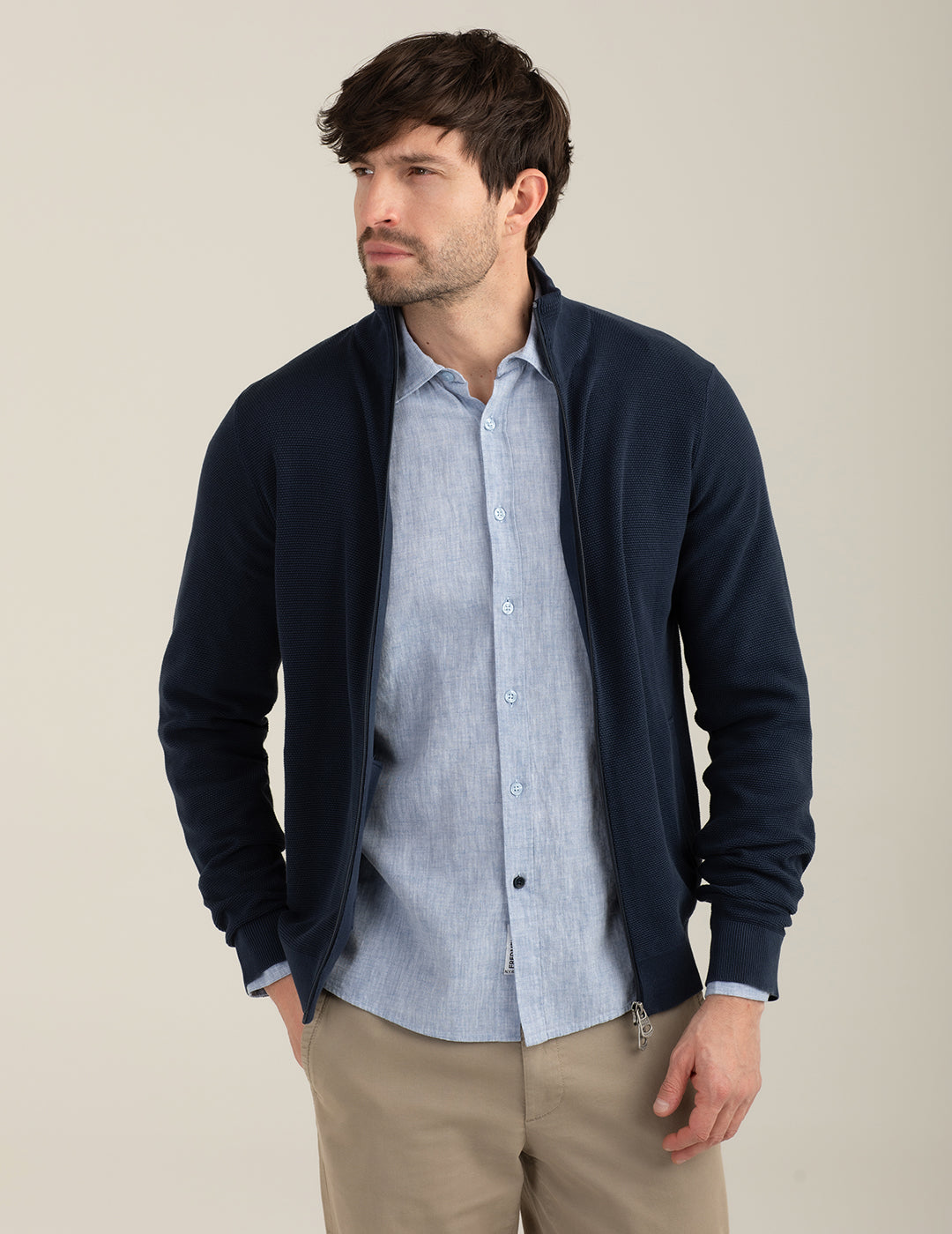 Maglia full zip in punto piquet uomo blue fm26s03mz cc-a0601 Maglia full zip in punto piquet