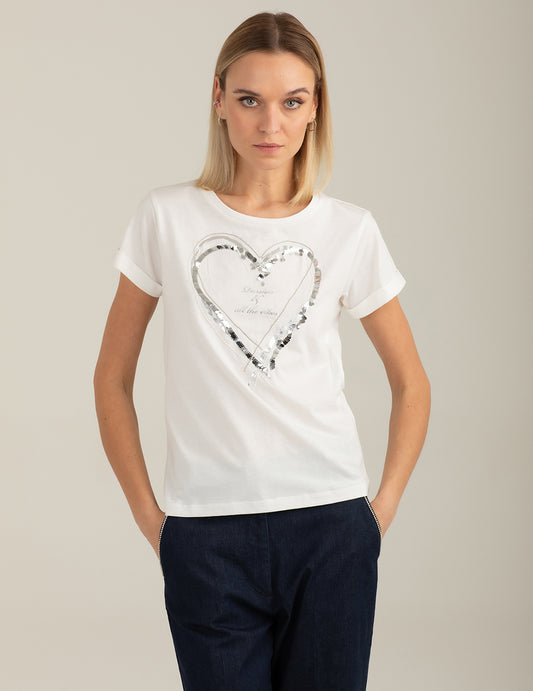 T-shirt girocollo con grafica e applicazioni donna off white fw26s12tg cc-a0002