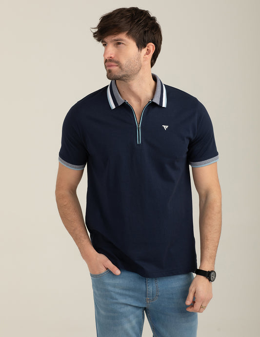 Short-Sleeve Polo with Zip man blue fm26s14qu cc-a0601
