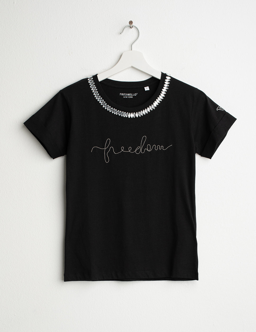 Crew Neck T-Shirt with Embroidery and Embellishments woman black fw26s13tg cc-a0951 Crew Neck T-Shirt with Embroidery and Embellishments